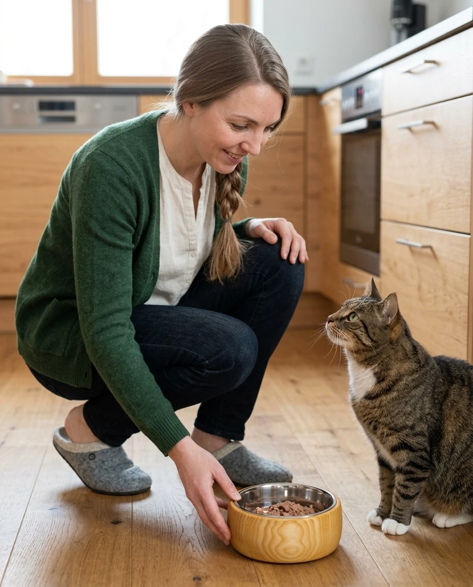 AI-generated ash cat bowl photography: served at feeding time