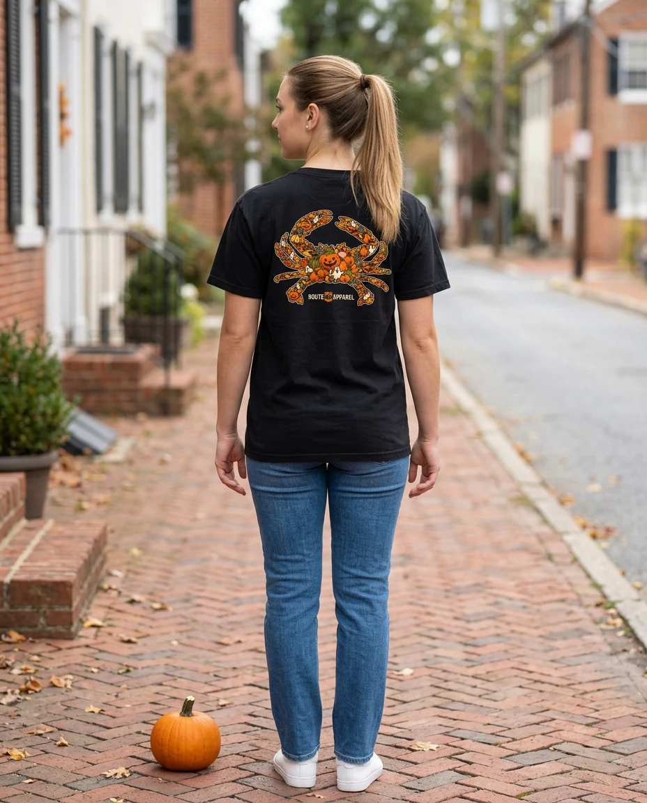AI-generated autumn graphic t-shirt photography: an autumn walk
