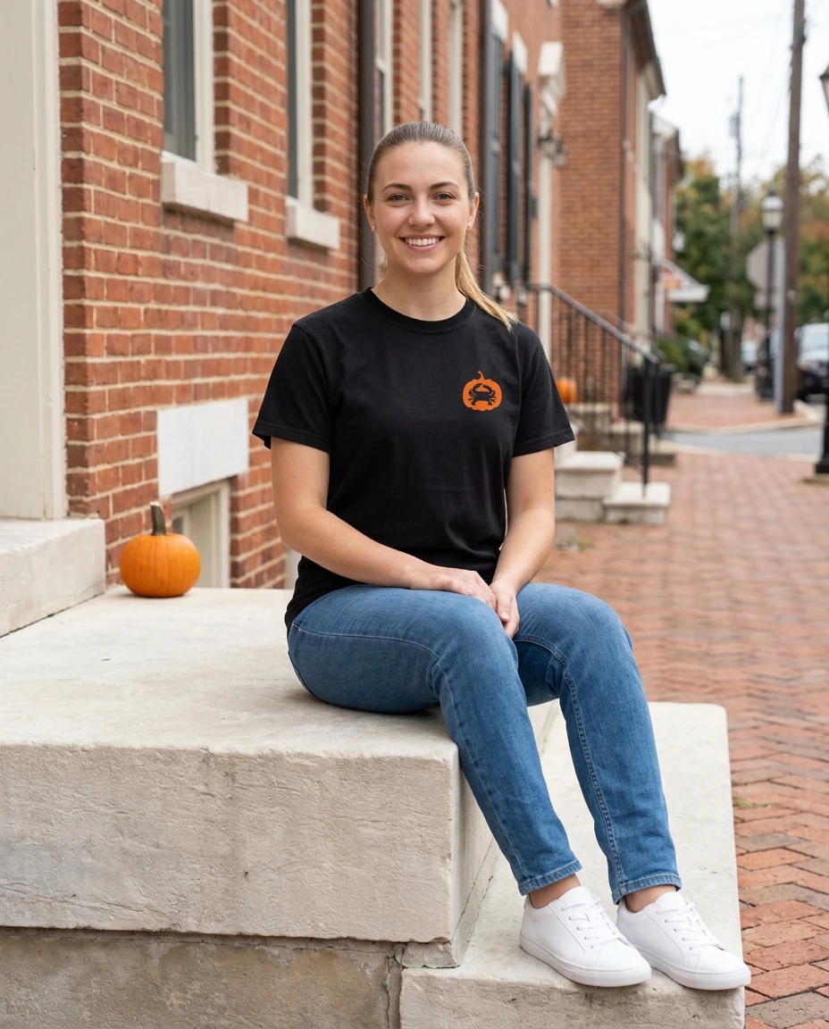 AI-generated autumn graphic t-shirt photography: a relaxed moment