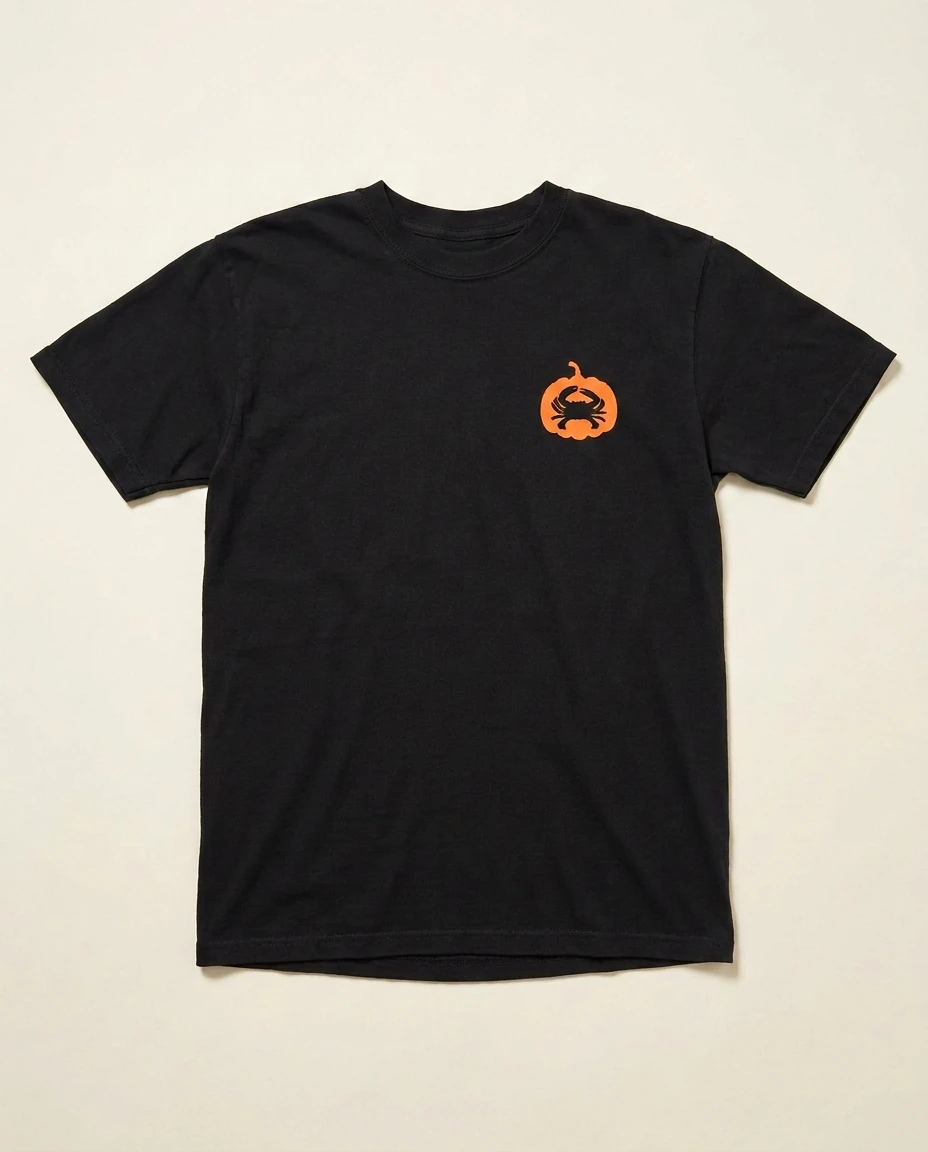 AI-generated autumn graphic t-shirt photography: front flat lay