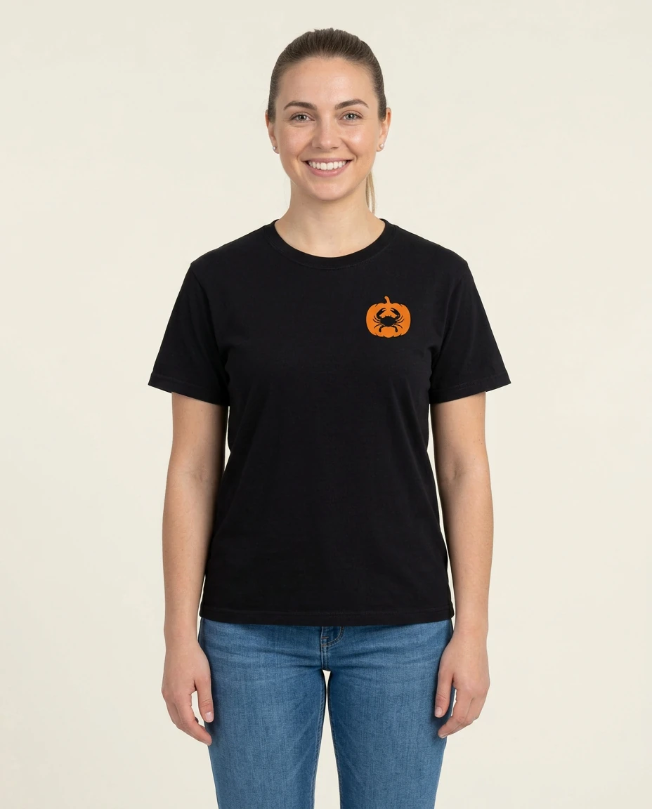 AI-generated autumn graphic t-shirt photography: studio front