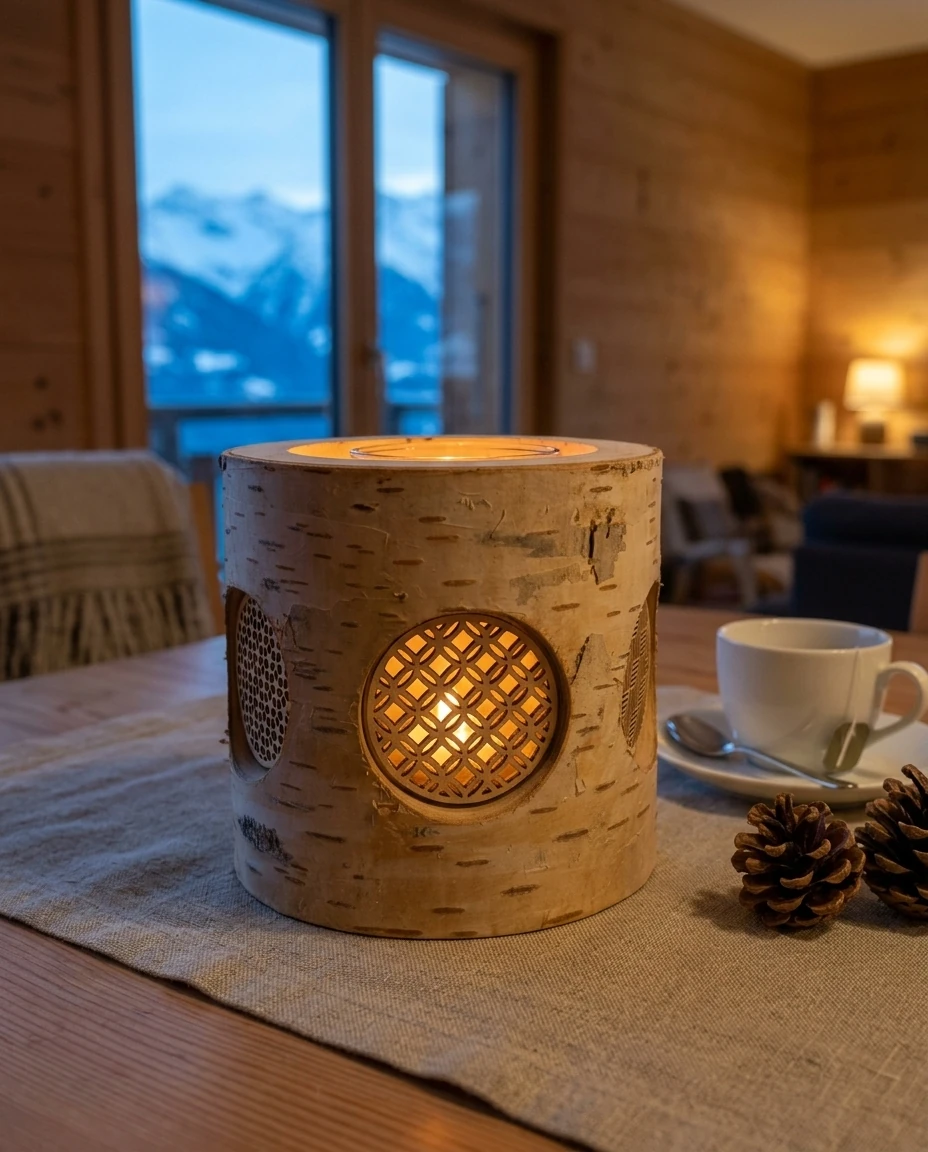 Birch-bark lantern in an AI-generated setting
