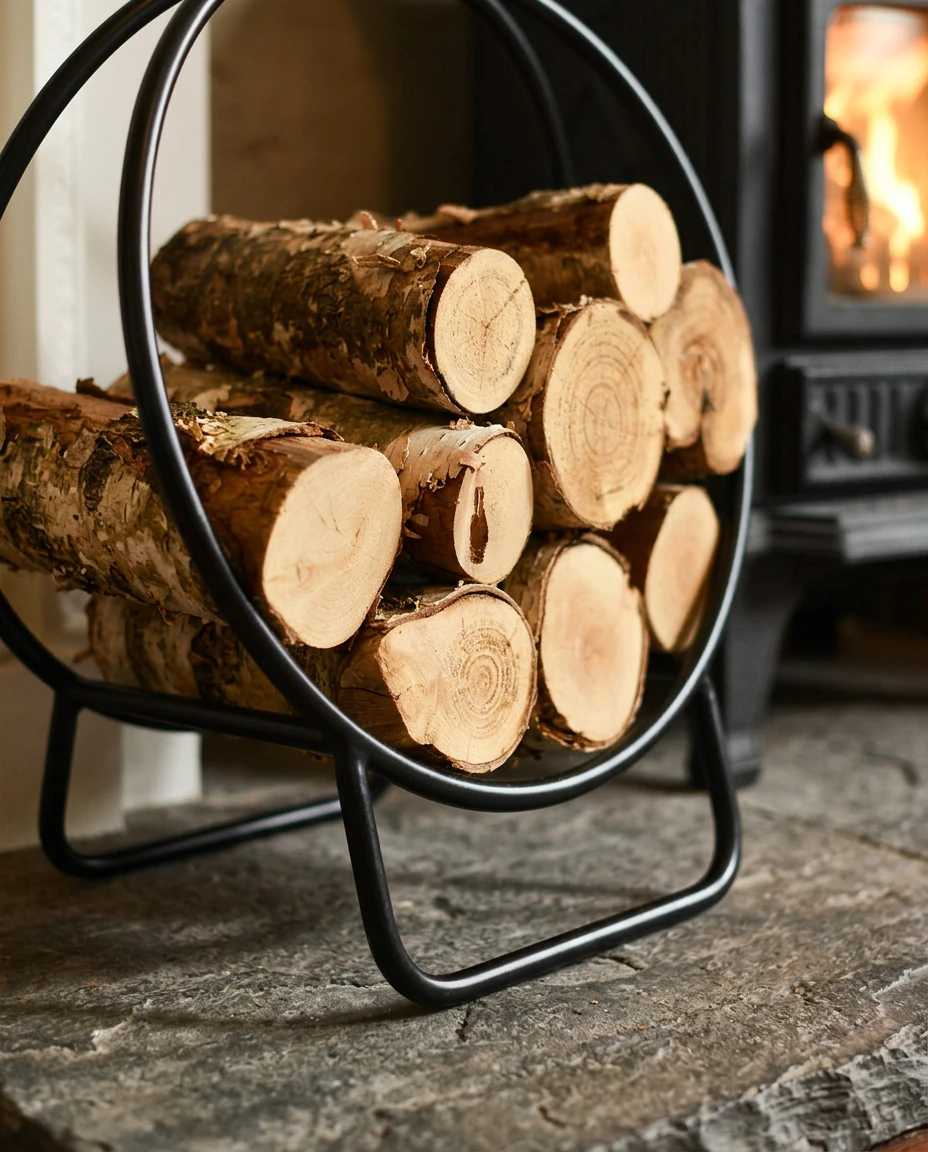 AI-generated black hoop log holder photography: legs and base