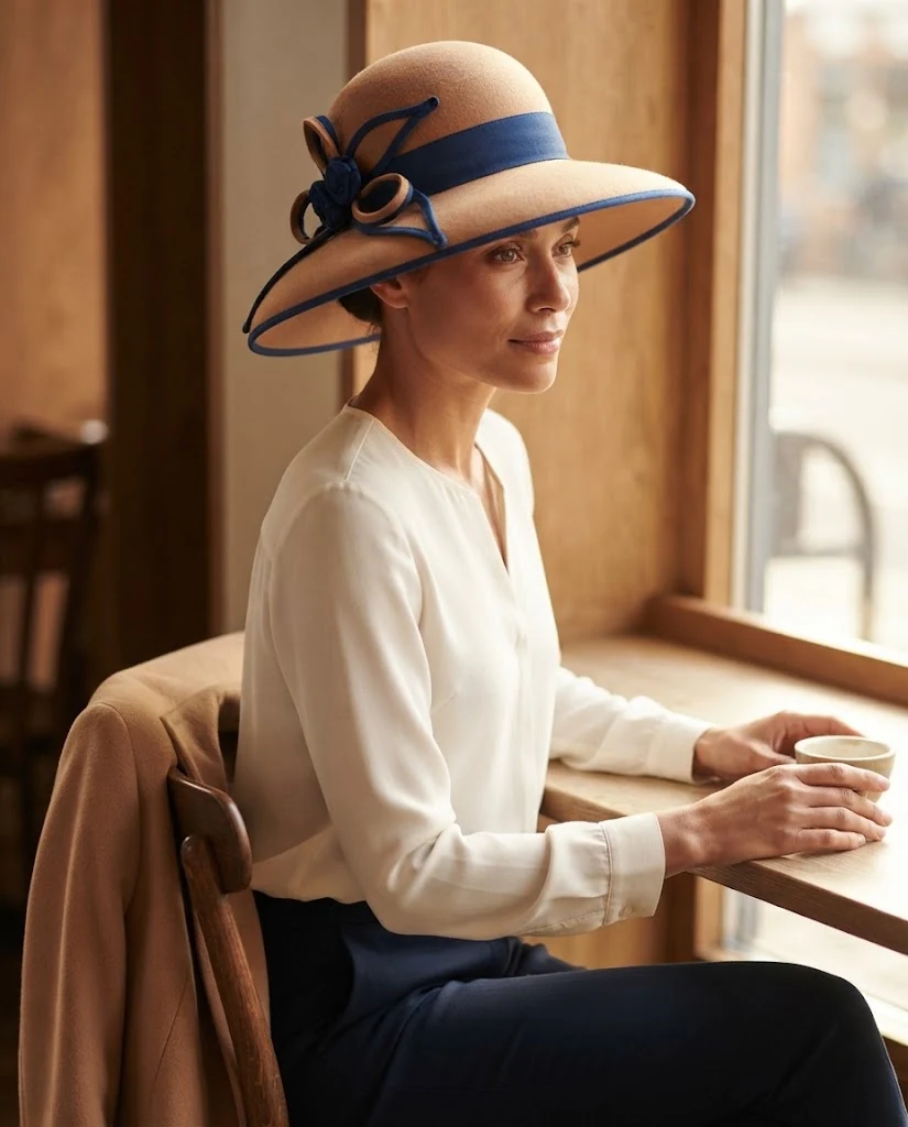 Camel felt hat in an AI-generated setting