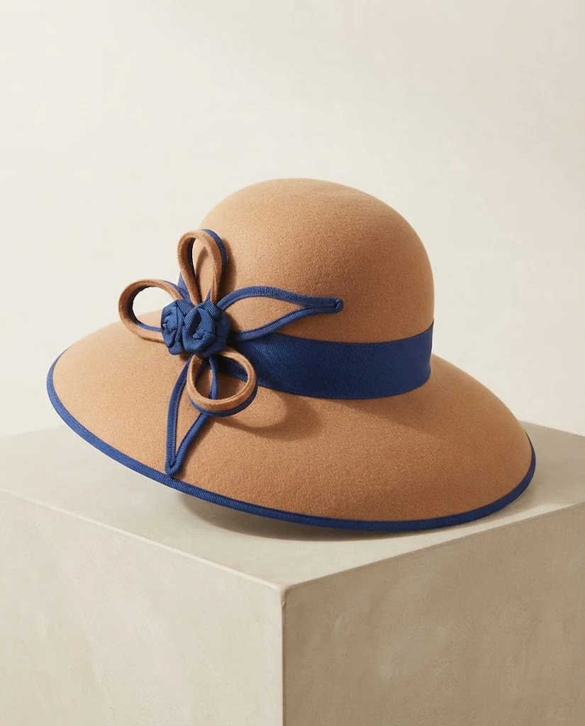 AI-generated camel felt hat photography: product study