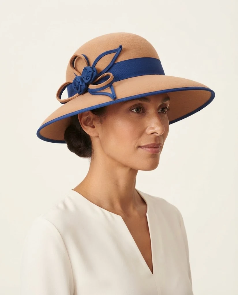 AI-generated camel felt hat photography: studio portrait