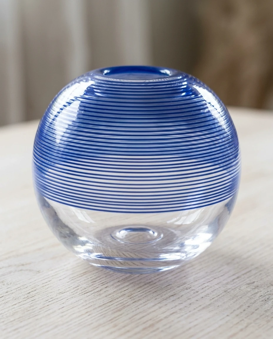 AI-generated cobalt thread vase photography: thread detail