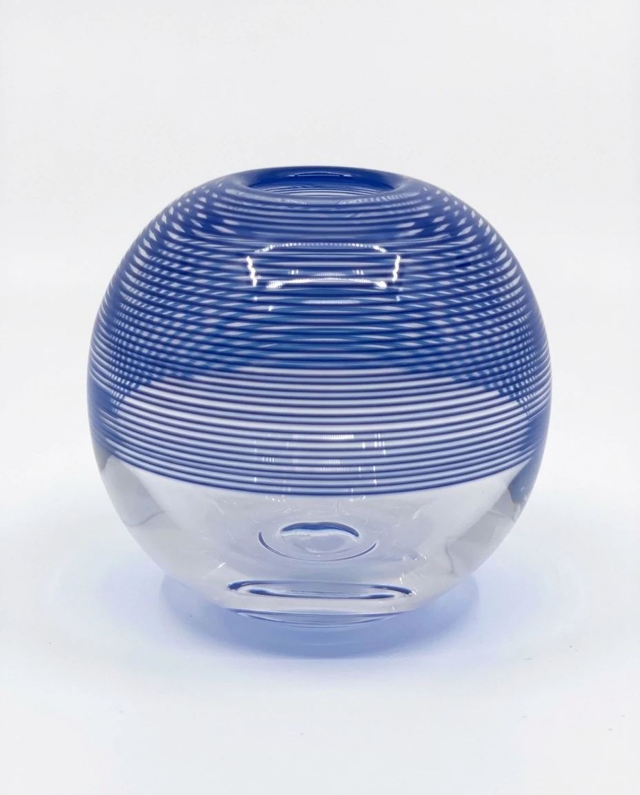 AI-generated cobalt thread vase photography: studio view