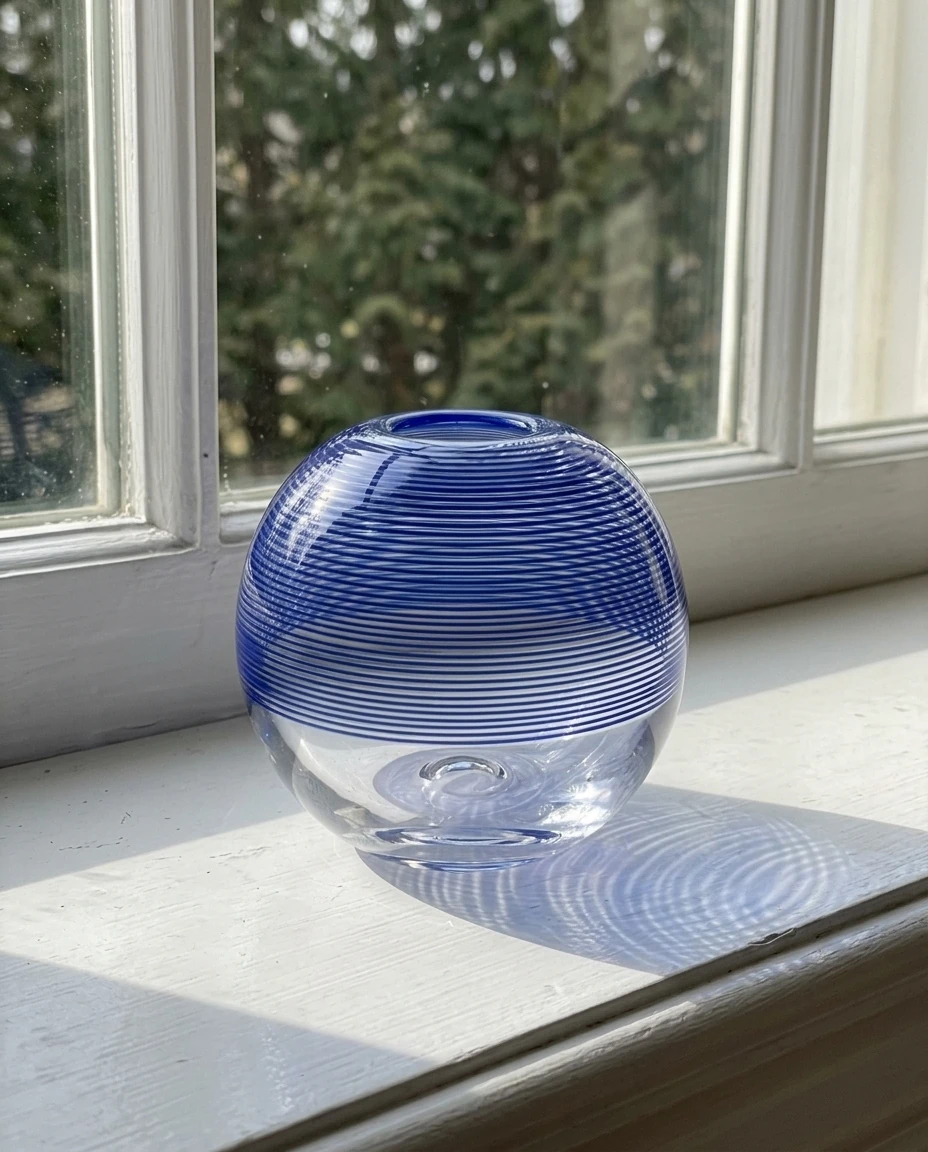 Cobalt thread vase in an AI-generated setting