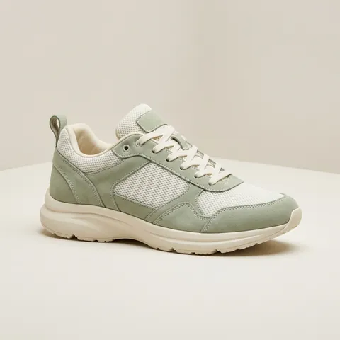 AI-generated fictional footwear demonstration: product studio