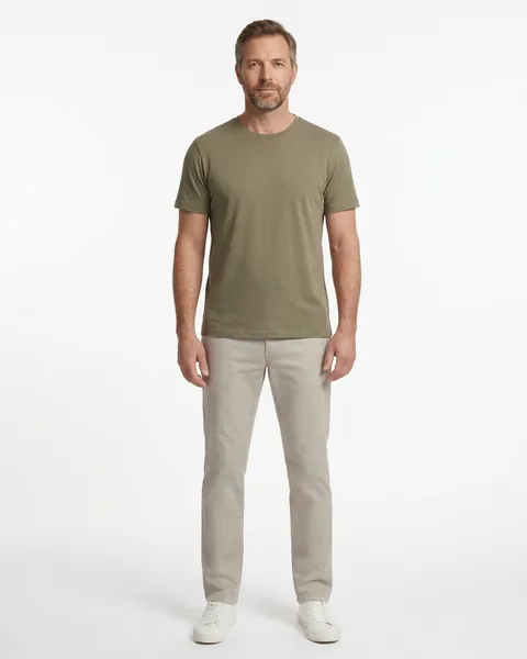 Fictional AI model Theo — front / natural view in a neutral studio