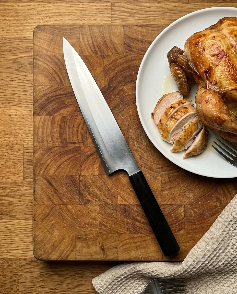 AI-generated ebony gyuto photography: sunday roast