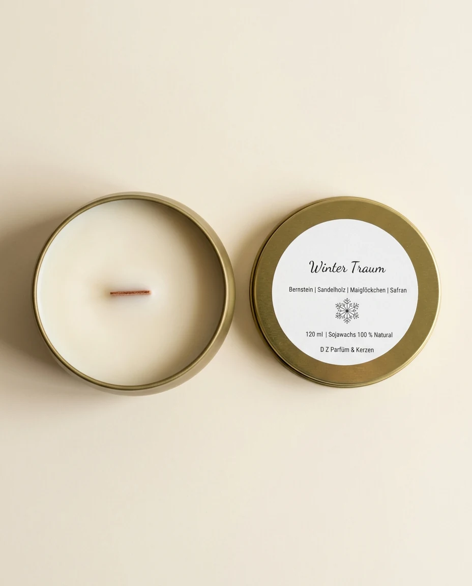 AI-generated gold tin candle photography: from above