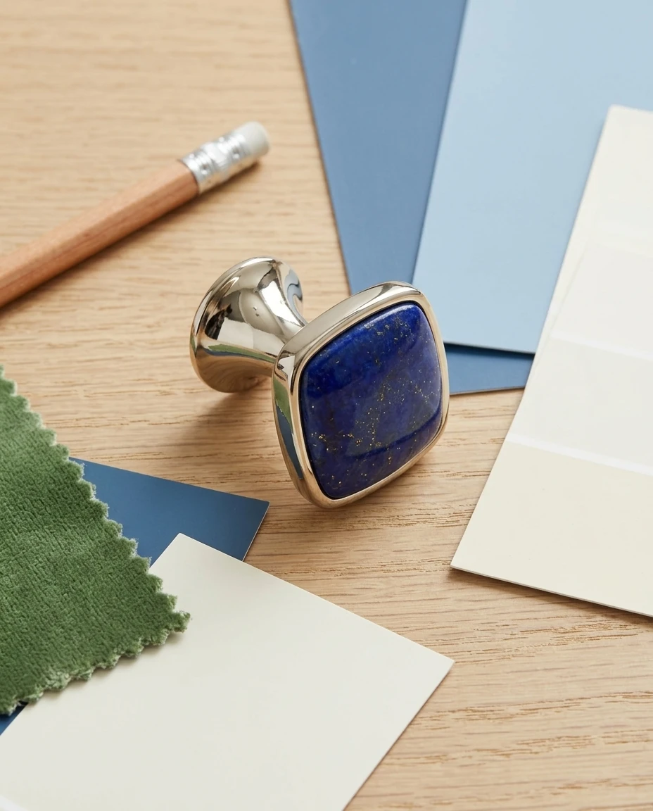 Lapis square knob in an AI-generated setting