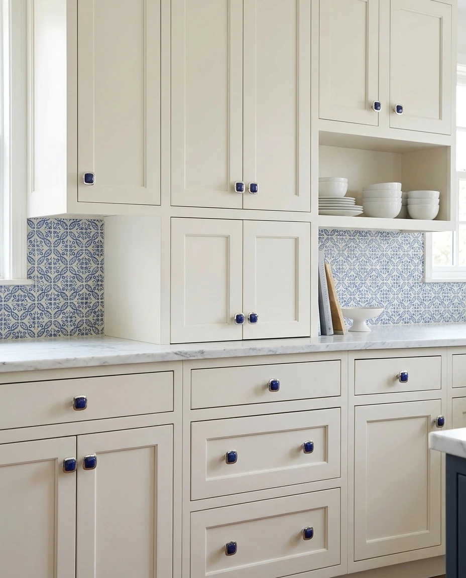 AI-generated lapis square knob photography: a whole kitchen