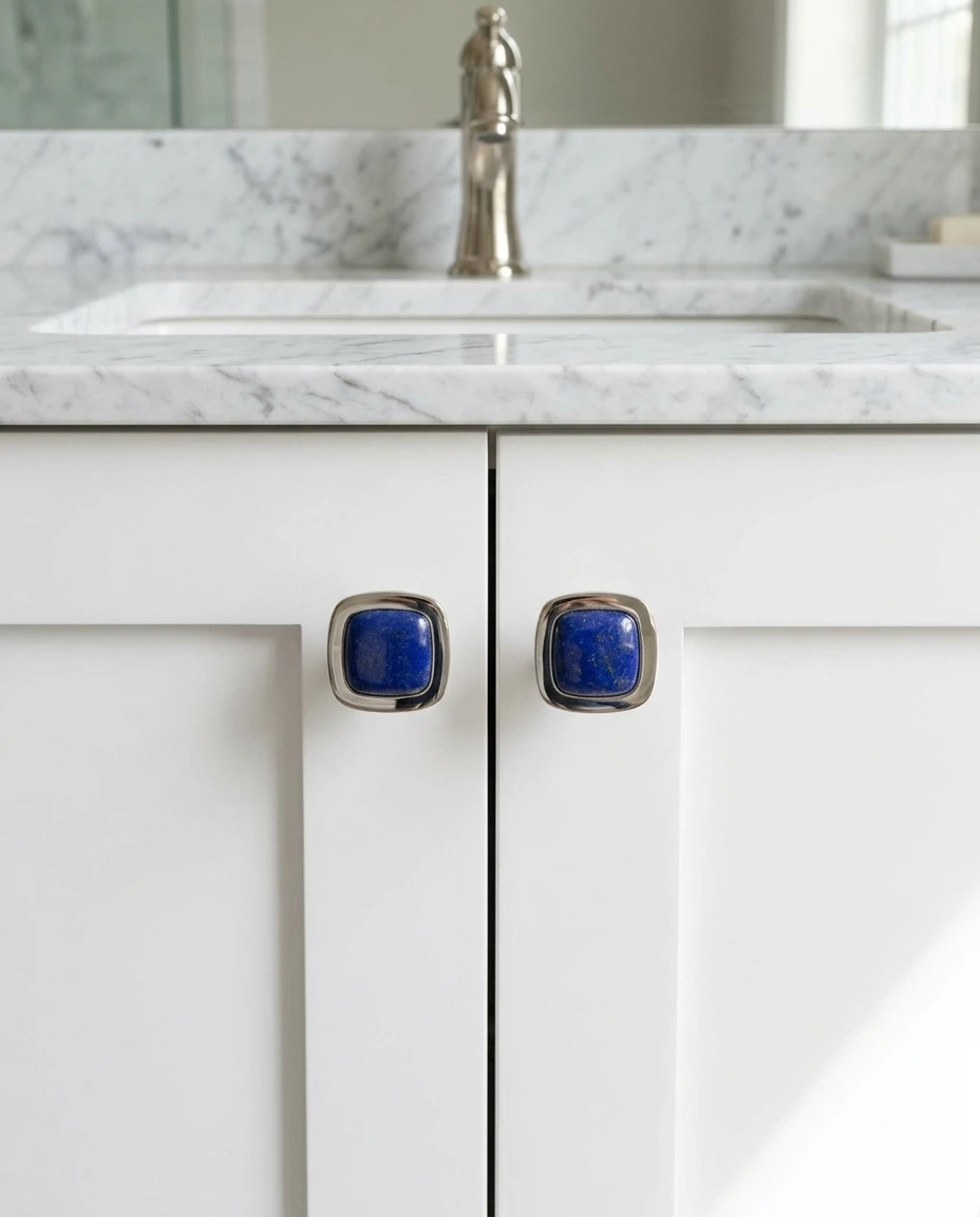 AI-generated lapis square knob photography: bath vanity