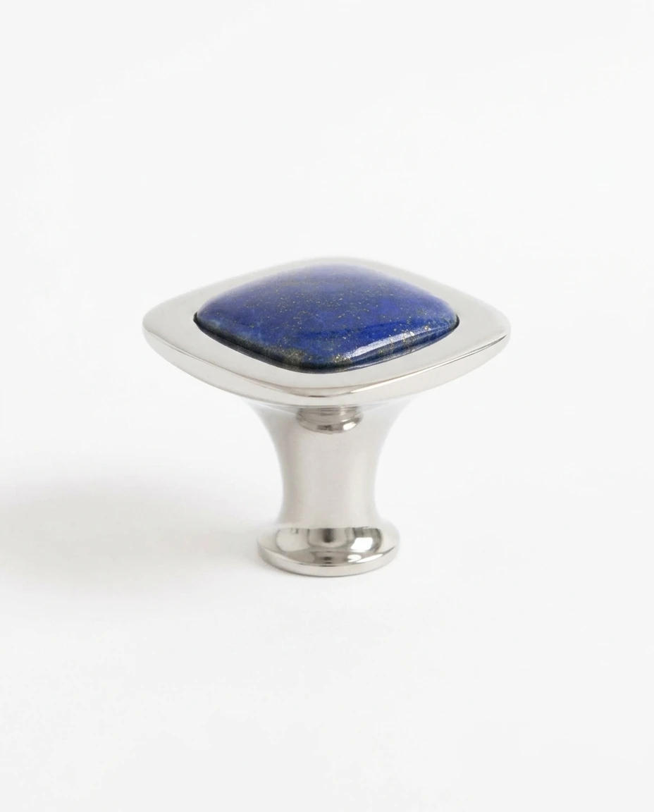 AI-generated lapis square knob photography: studio view