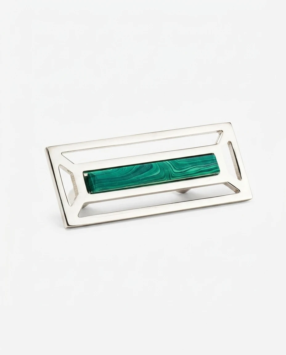 AI-generated malachite frame pull photography: studio view