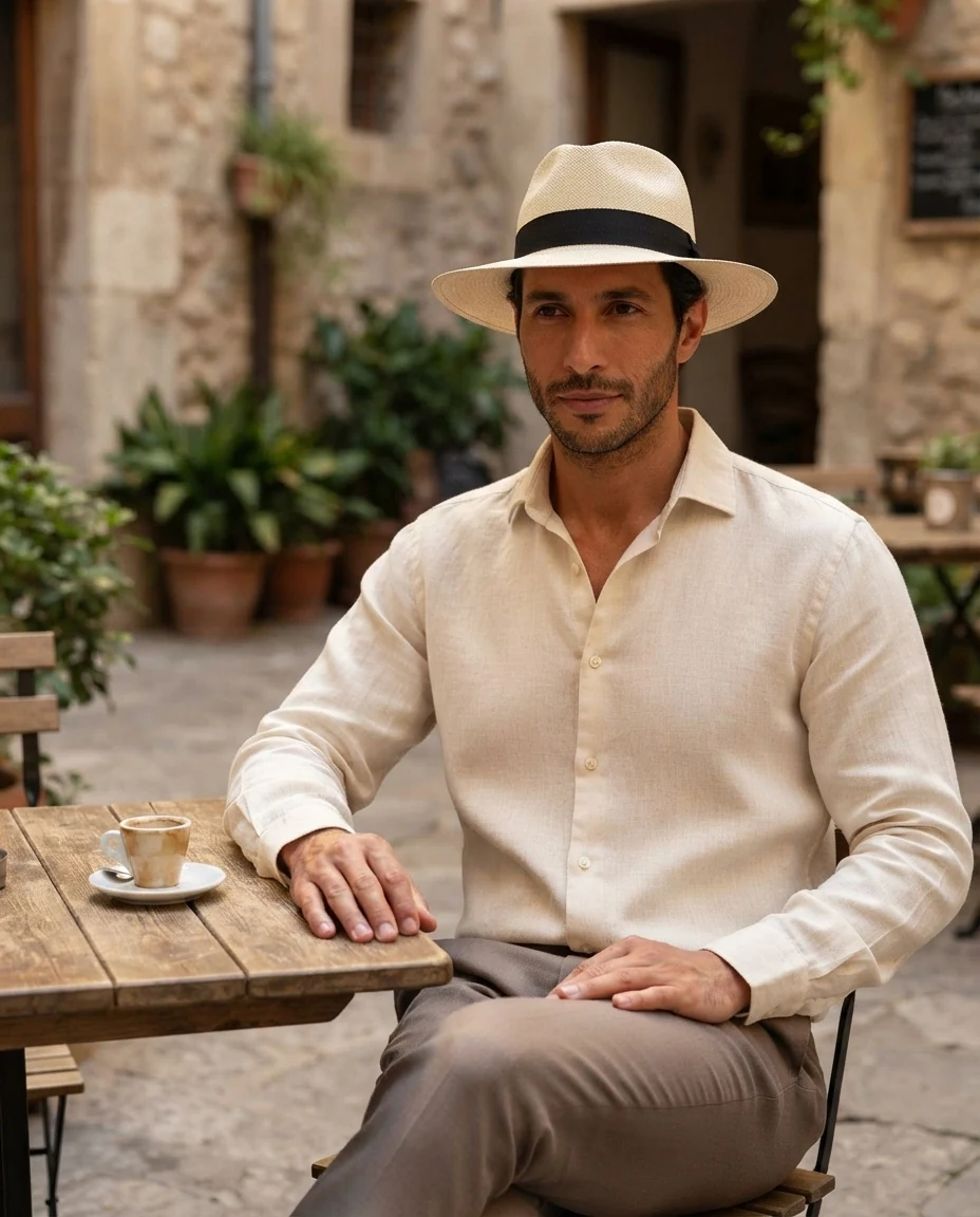 Natural Panama hat in an AI-generated setting