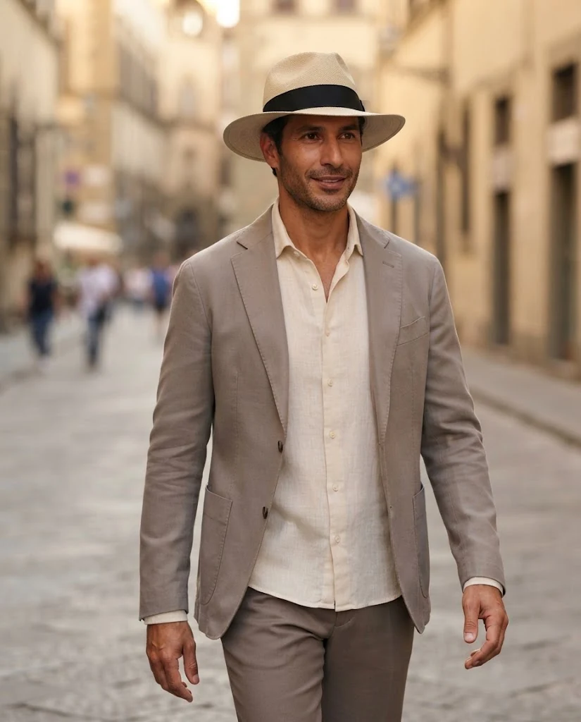 AI-generated natural panama hat photography: city walk