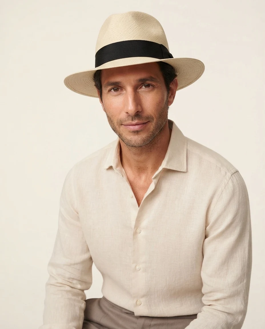AI-generated natural panama hat photography: studio portrait