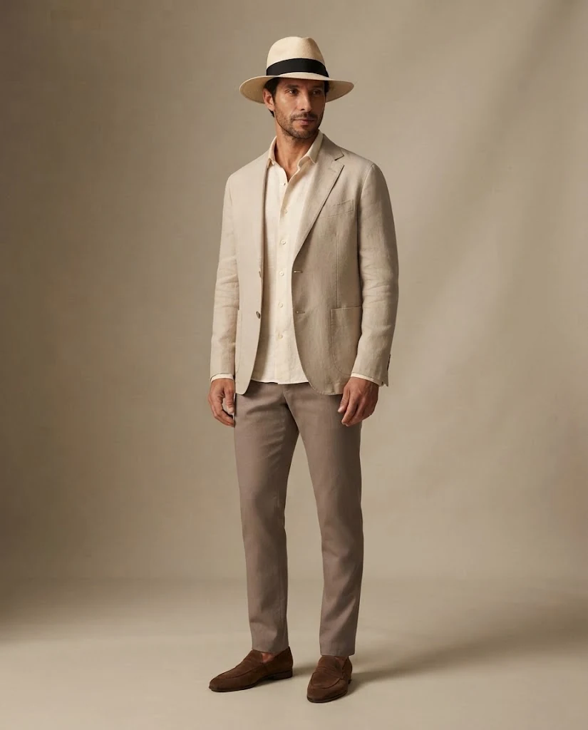 AI-generated natural panama hat photography: full outfit