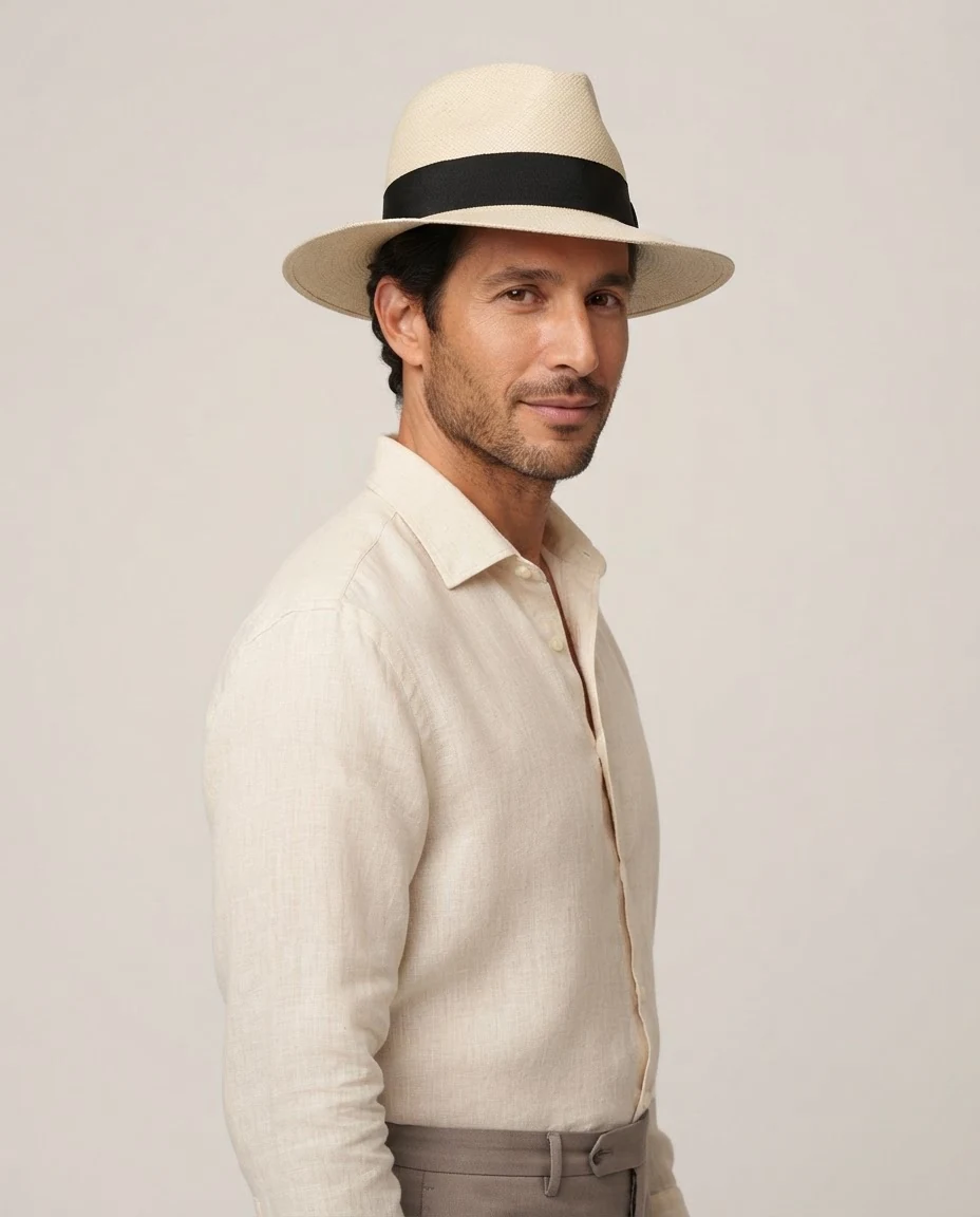 AI-generated natural panama hat photography: profile study