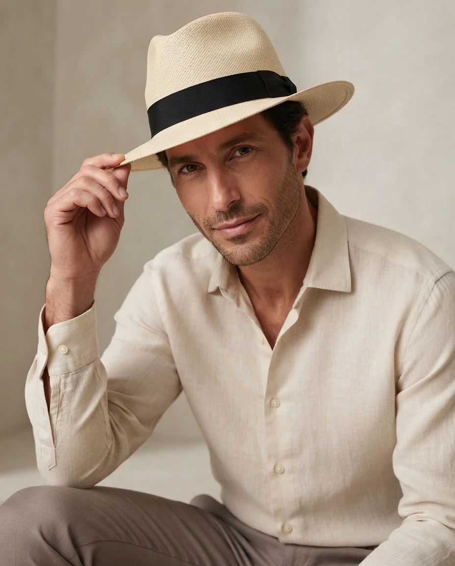 AI-generated natural panama hat photography: a touch of the brim