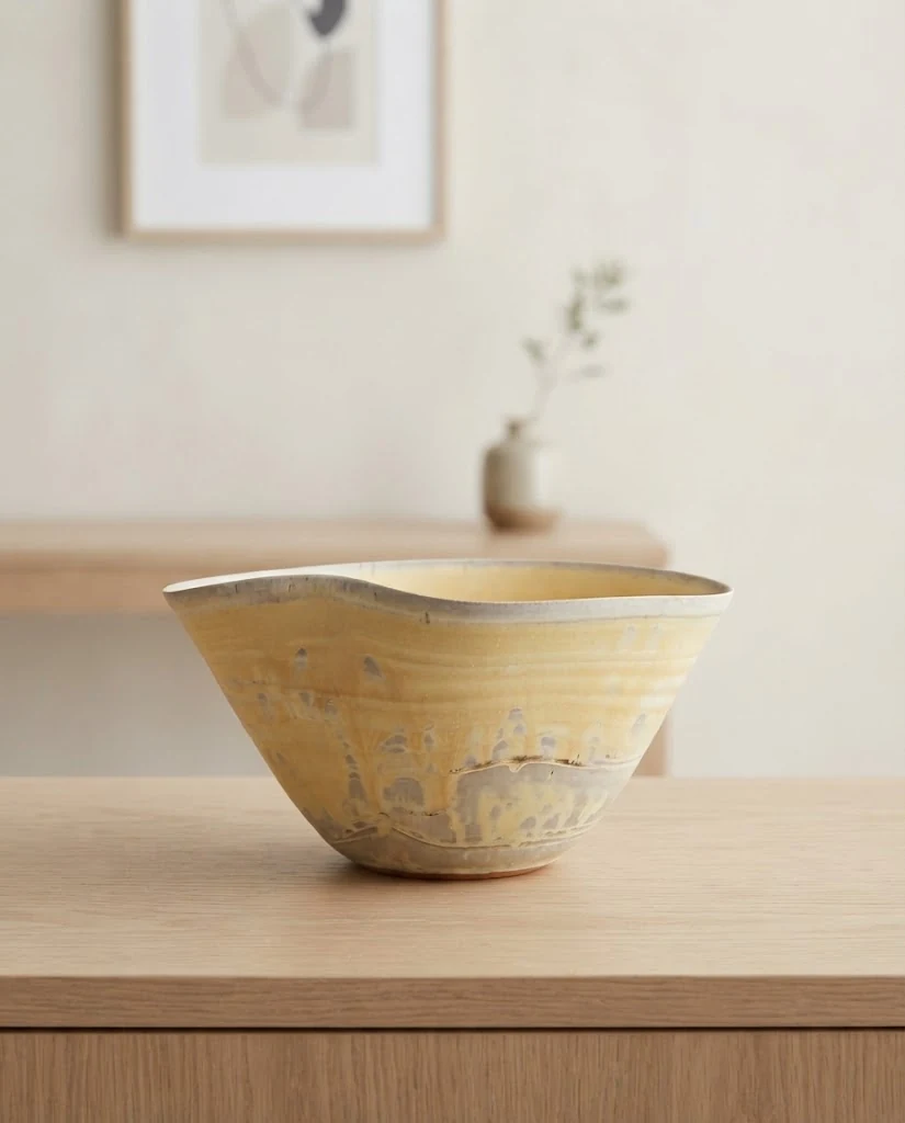 Ochre wave bowl in an AI-generated setting