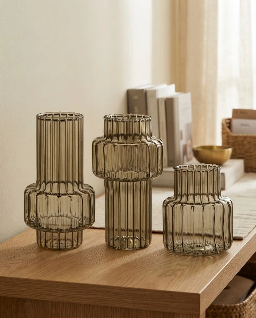 AI-generated smoked glass trio photography: console