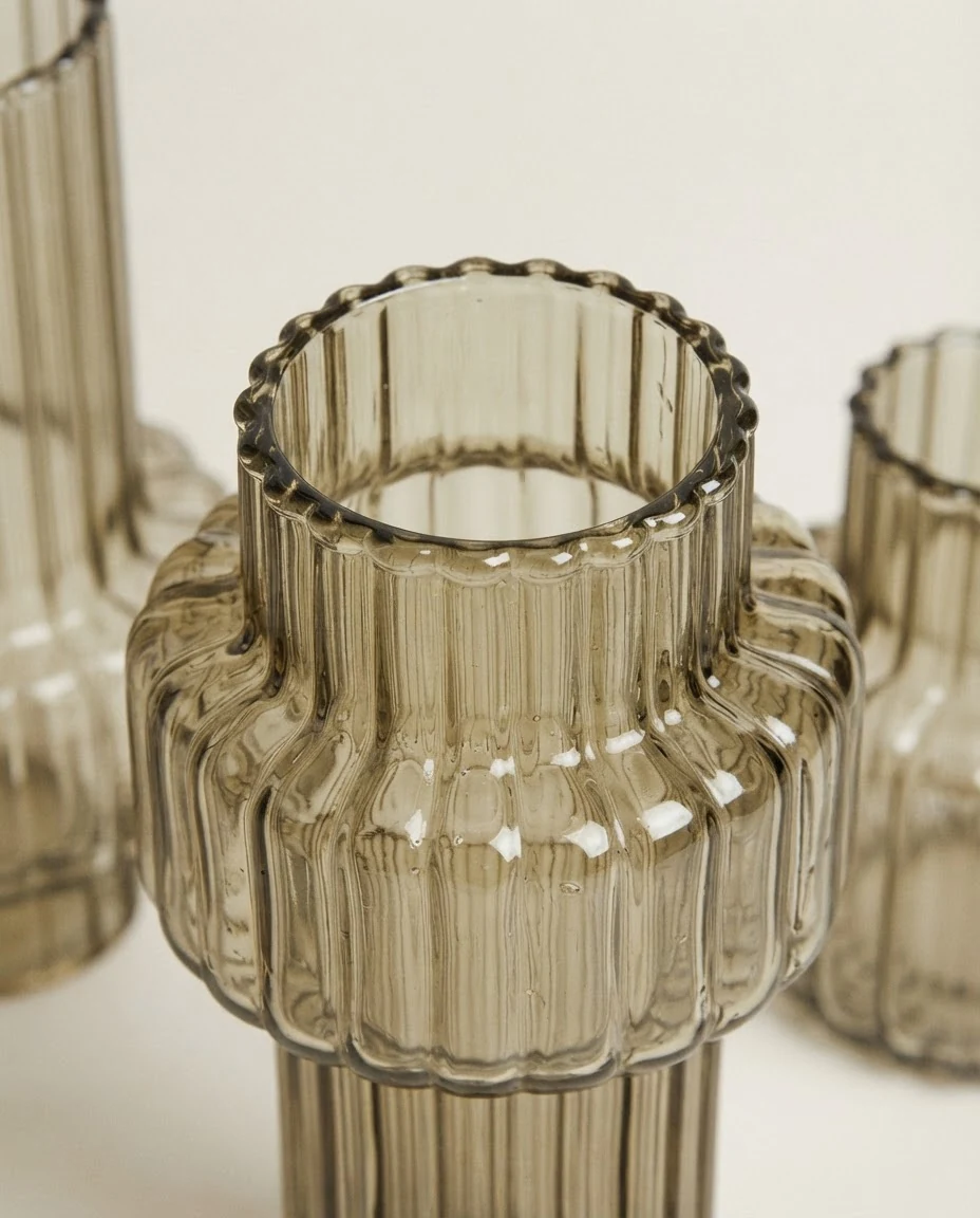 AI-generated smoked glass trio photography: glass detail