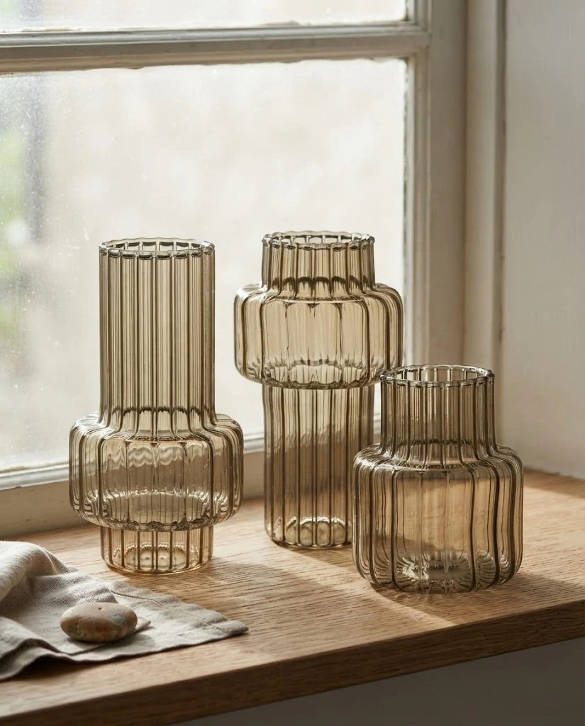 AI-generated smoked glass trio photography: window light