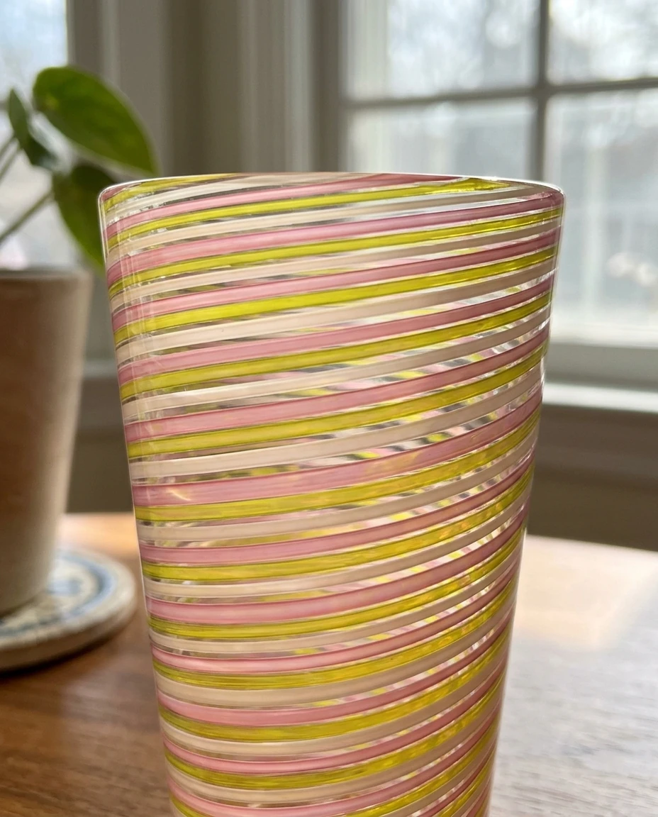 AI-generated striped cane tumbler photography: cane detail