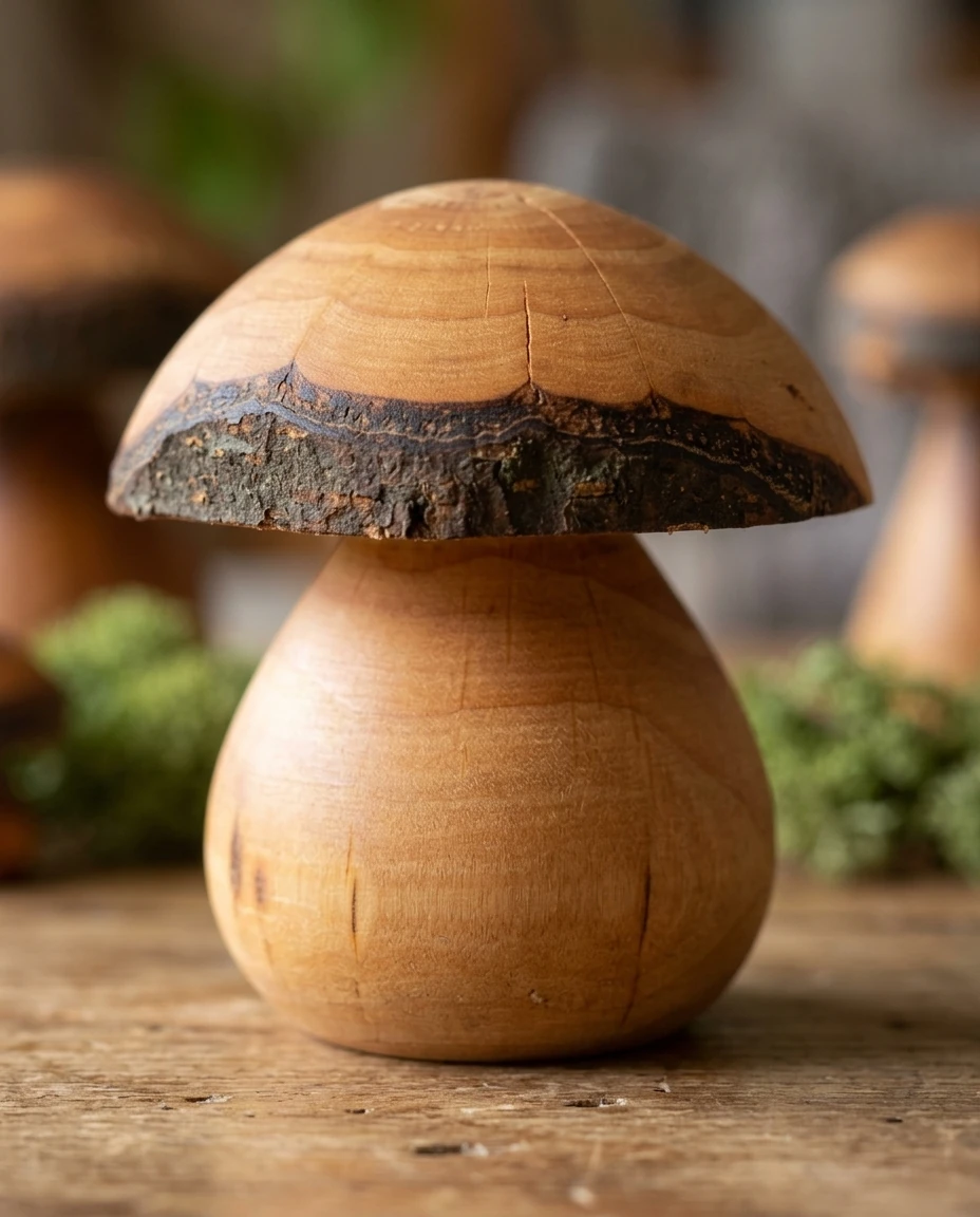 AI-generated turned alder mushrooms photography: bark-rimmed cap