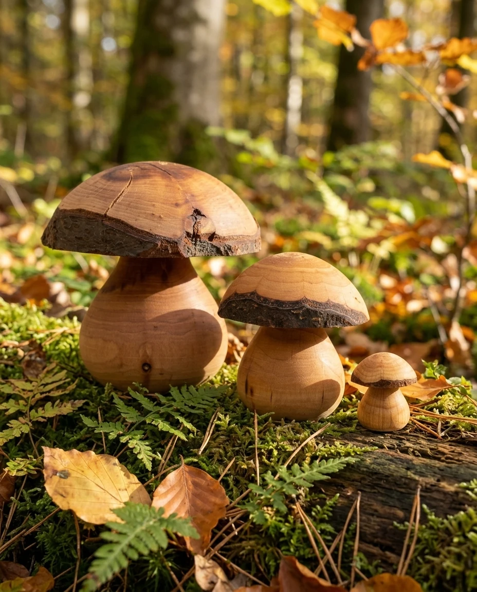 AI-generated turned alder mushrooms photography: on the forest floor