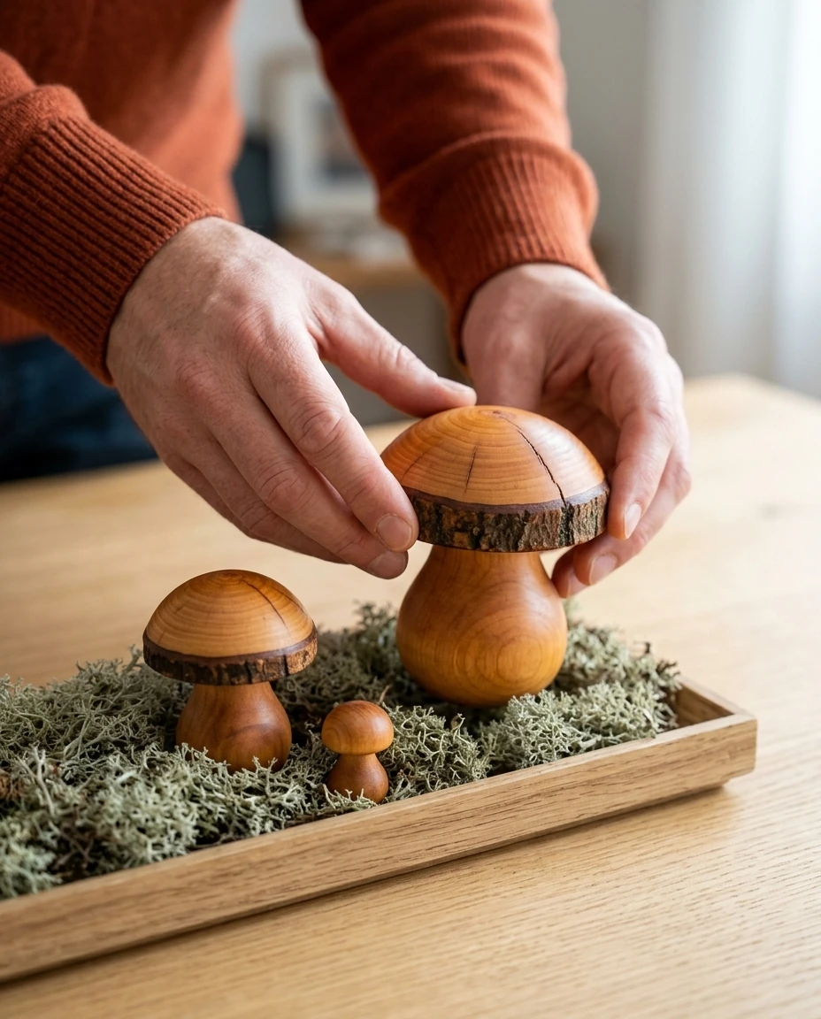 AI-generated turned alder mushrooms photography: setting into moss