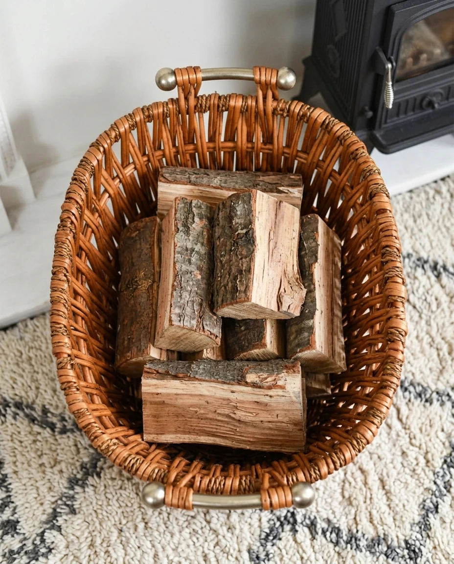 AI-generated willow log basket photography: from above